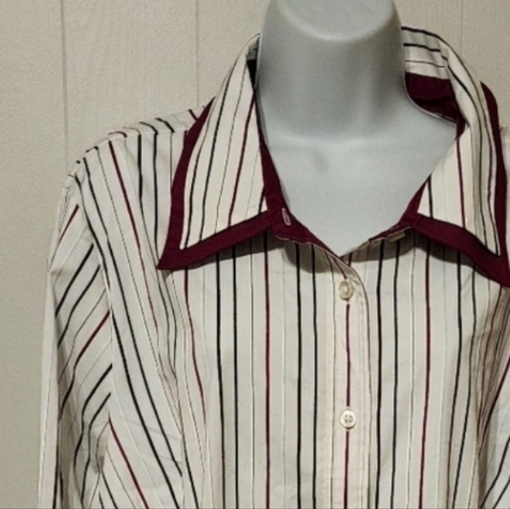 NWT Lane Bryant Button Front Blouse 22 / 24 Striped Double Neck & Cuff A913